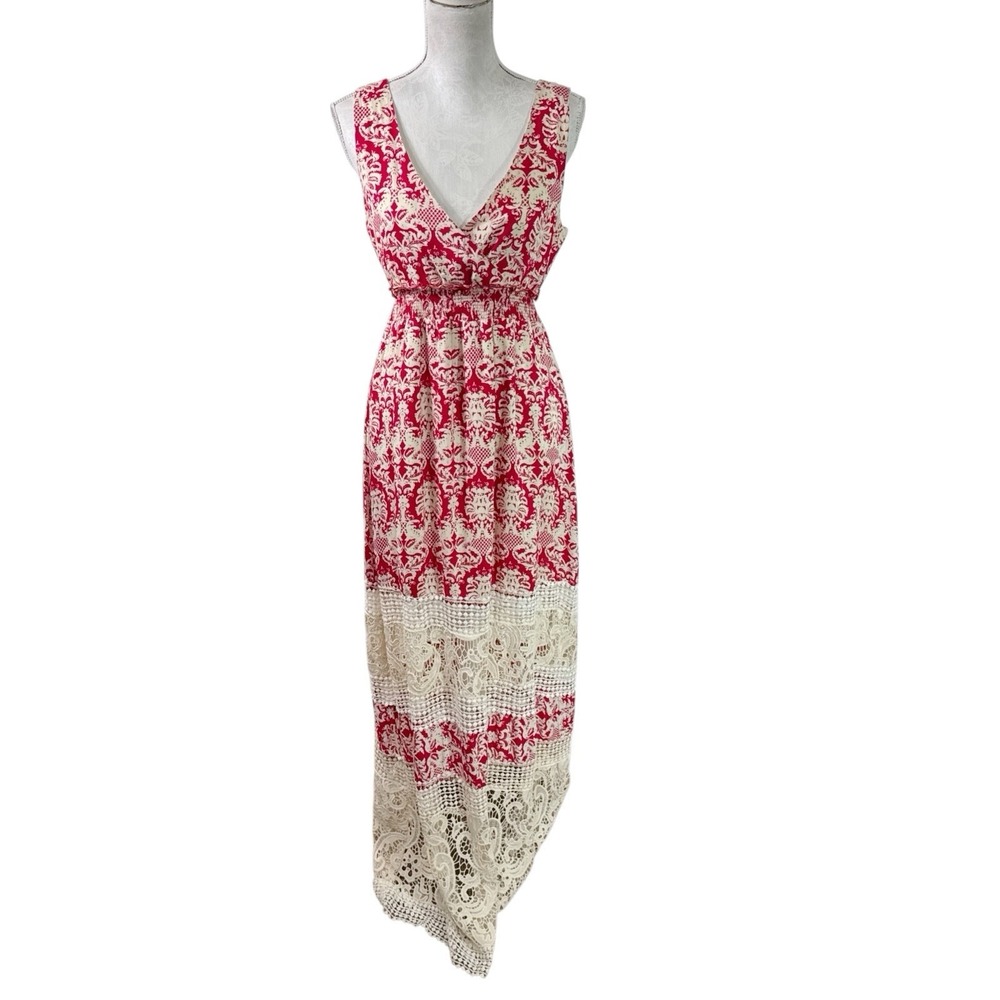 Sunday in Brooklyn Women's M Sleeveless Tiered Crochet Lace Maxi Dress Red EUC - Picture 2 of 11